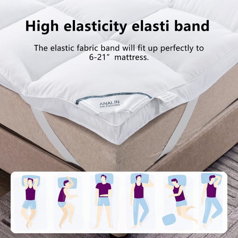 ANALIN Extra Thick Mattress Topper Full Bed Size.Breathable Cooling Mattress Pad Cover.100% Cotton Pillow Top Quilted Mattress Protect Bed Mattress Topper.1400GSM Soft Down Alternative Fill (54 * 75'') - Image 4